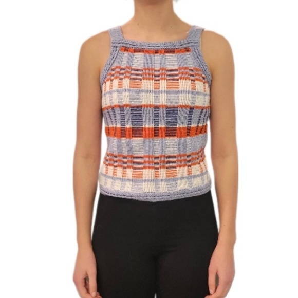 Banana Republic Blue Orange and White Plaid Apron Sweater Knit Tank Top - Picture 3 of 16